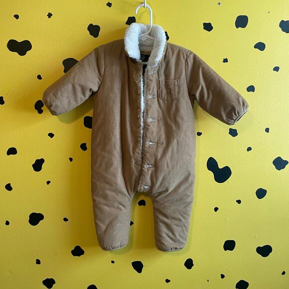 babyGap Tan Corduroy Sherpa Snowsuit • 6-12 m Cozycore Winter Retro - Picture 1 of 6
